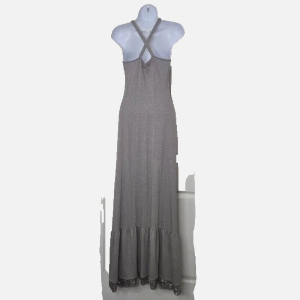 Banana Republic Gray XS Maxi Dress Ruffle High Low Cotton Modal Rhinestone - Picture 9 of 9